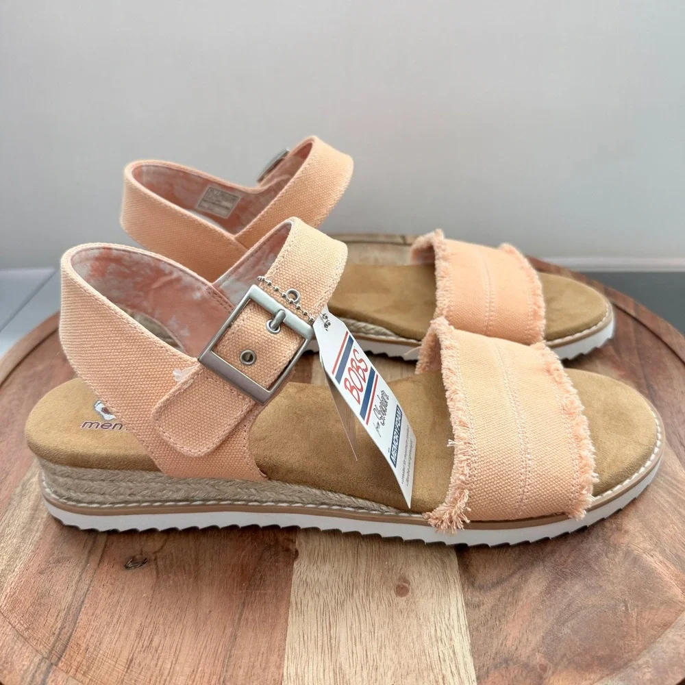 BOBS from Skechers Womens 10 Desert‎ Kiss Peach Canvas Espadrille Sandals